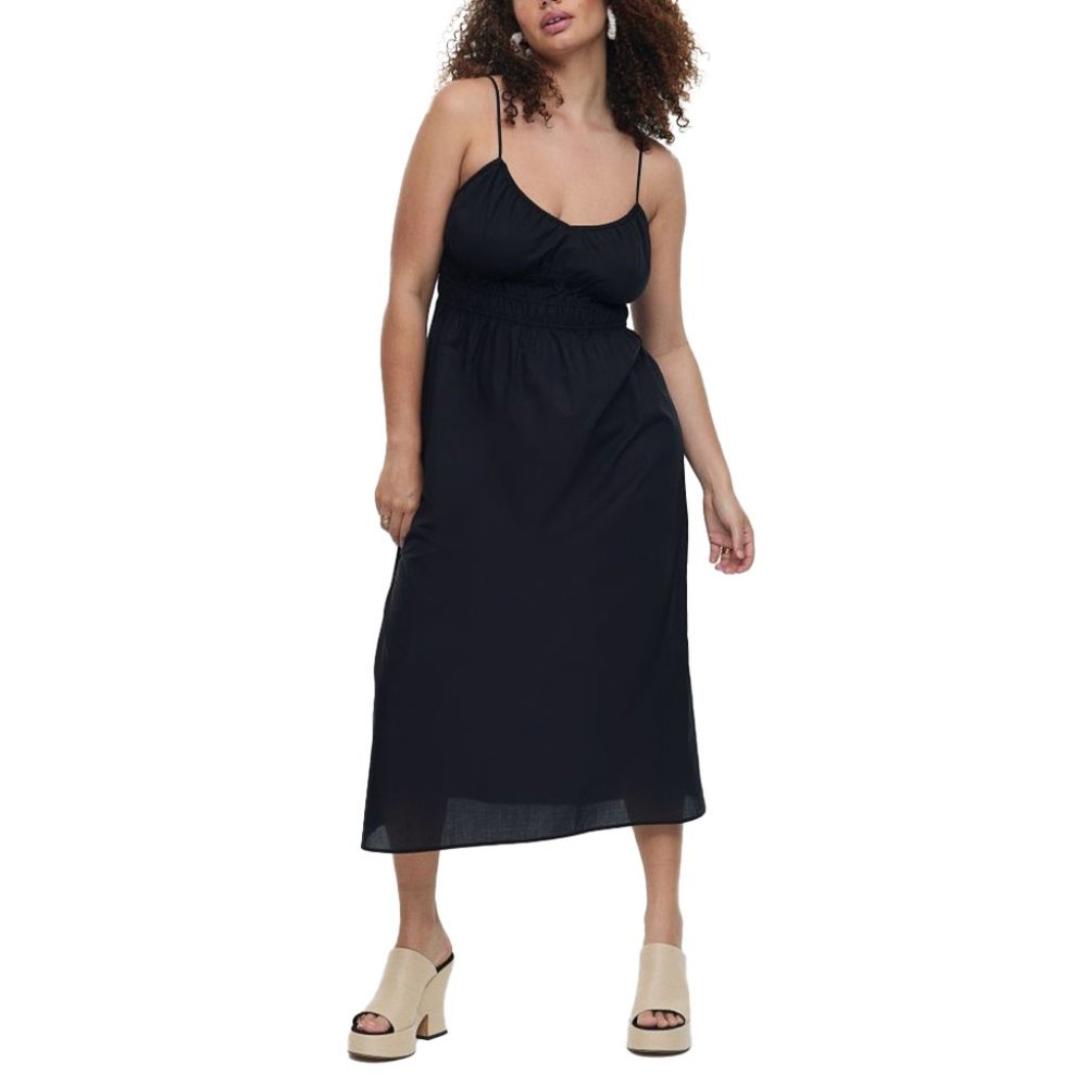 H&M Women's Smocked Sleeveless Midi Dress, Black, Small